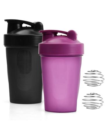 2 Protein Shaker bottle 400 ml water bottle Blender pour leakage -proof with blender ball drinking bottle BPA free nutrition protein shaker for creamy whey protein powder shakes black + purple ... - Buy Online on GoSupps.com