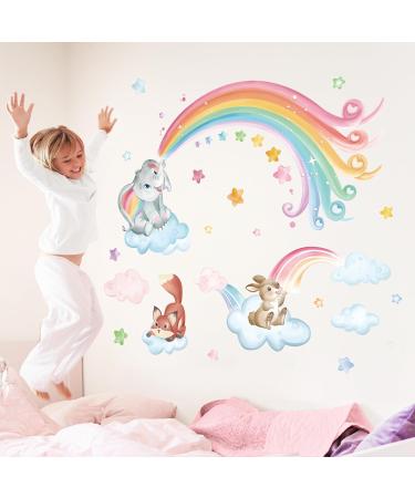 Wondever Rainbow Animals Wall Stickers - Elephant Rabbit Fox Clouds Decals for Nursery & Kids Bedroom - Buy Online on GoSupps.com