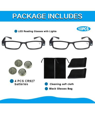 Buy Bright LED Readers with Lights - Compact Full Frame Reading Glasses +1.5 Magnifier for Clear Vision - Unisex Nighttime Eyewear - Buy Online on GoSupps.com