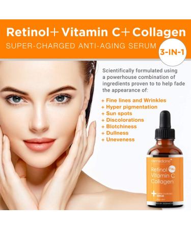 Retinol Vitamin C Collagen Serum | Anti-Aging Face Formula | Smooths Fine Lines & Brightens Skin | 2 fl oz - Pharmaceutical Grade Quality - Buy Online on GoSupps.com