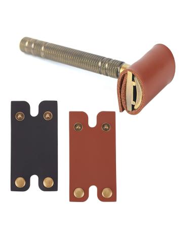 Amijoux razor plane cover made of leather double edge razor head protection sheath Safety Razor Blade Guard Shaving Travel cover razor protective shell Accessories suitable for the trip