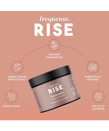 FREQUENSE - Rise Nootropic Tub - Mango Lemonade Flavor - Supports Brain Performance & Clarity - with Mushrooms B Vitamins & Green Coffee - 132g - Buy Online on GoSupps.com
