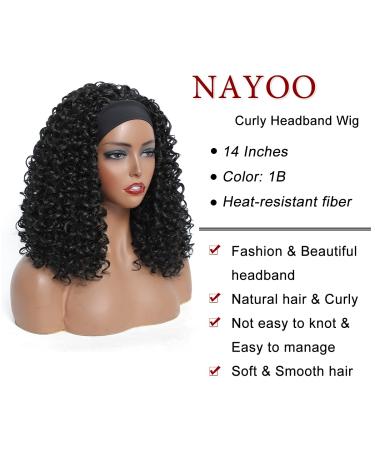 14 Curly Headband Wig for Women - Heat-Resistant Synthetic Glueless Half Wig with Attached Headband for Natural Look - 1B Color - Buy Online on GoSupps.com