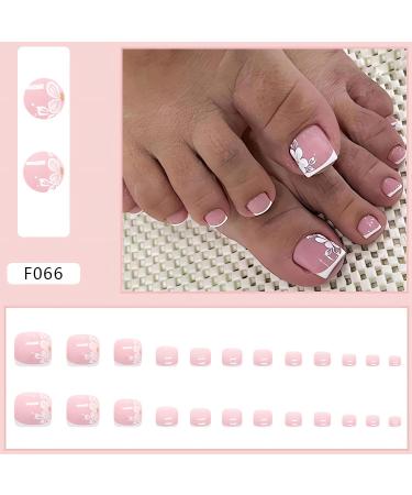 24Pcs Pink Press On Toenails with Cute Flower Design - Glossy Acrylic False Toe Nails for Women and Girls - Buy Online on GoSupps.com