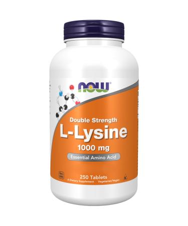 Now Foods Double Strength L-Lysine 1000mg 250 Vegan Tablets High Dose Amino Acid Lab-Tested Vegetarian Gluten Free SOYA Free GMO Free