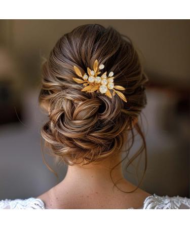 Reaky Pearl Hair Combs Gold Leaf Headpieces Bridal Hair Piece Wedding Hair Accessories for Women - Buy Online on GoSupps.com