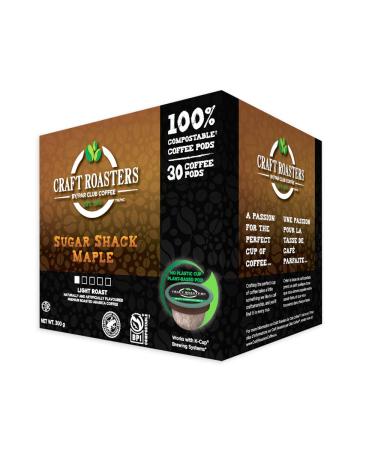 Club Coffee Craft Roasters Sugar Shack Maple - Flavoured Light Roast Single Serve Coffee K-Cup Pods Compostable Coffee Pods Keurig Brewer Compatible Rainforest Alliance Certified 30 Count Sugar Shack Maple - Flavoured Light Roast 30 count (Pack of 1)