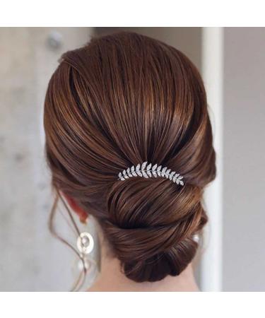 Aneneiceera Bride Wedding Crystal Hair Comb Clip Silver Hair Side Combs Leaf Hair Comb Rhinestone Headpieces Bride Hair Piece bridesmaid Hair Accessories for Women and Lady Girls(Silver)