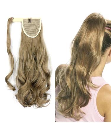 iLUU 16# Medium Blonde Japanese Heat Resistent Synthetic Ponytail Extension Long Curly Wavy Wrap Around Natural Hairpiece 18" 100g Tie Up Ponytail for Women #16-medium blonde
