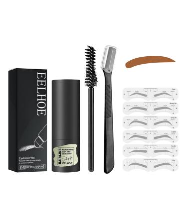 Hikaka Eyebrow Stamp Shaping Kit Adjustable Eyebrow Powder Waterproof Eyebrow Stamp Shaping Kit Eyebrow Stamp Kit Durable Makeup Buildable (Medium Brown)