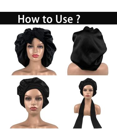 Satin Silk Bonnet for Sleeping | Prevent Hair Frizz | Soft Elastic Hair Wrap for Women | Curly, Black, Blond Hair | Sleep Cover with Bow Tie - Buy Online on GoSupps.com