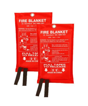 Jdox Fire Blankets 2 Pack, Fiberglass Suppression Emergency Fire Blanket, Emergency Survival Safety Cover for Home, Kitchen, Car & Office (39.3 inch)