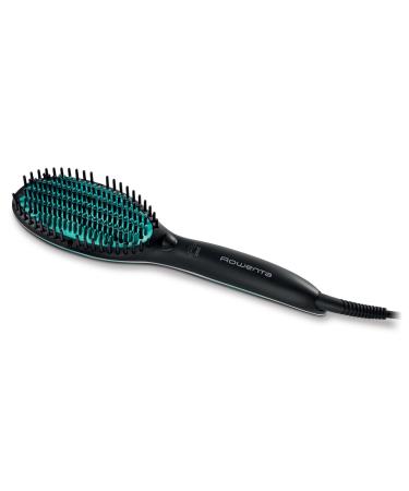 Rowenta Powerstraight smooth brush CF5820 all hair types smoothing with triple effect radiant shine adjustable temperatures protected hair 1.8 m black green black smoothing brush