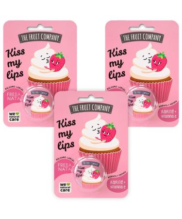 The Fruit Company Strawberry NATA Lip Balm 3 Pack | Moisturizes & Repairs with Shea Butter & Vitamin E | Mineral Oil Free Kiss My Lips