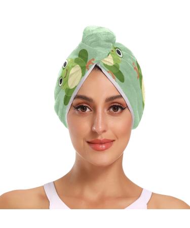 Green Small Frog Hair Towel 2 Pack Super Absorbent Hair Drying Towel Quick Dry Hair Turbans Head Towel with Button Twisty Wrap for Women Girls