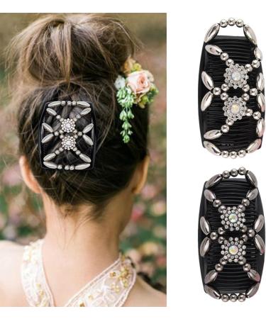 Kytpyi Magic Elastic Beaded Hair Comb Slides - 2 PCS Double Sided Clips for Women & Girls | DIY Hair Styling Accessories for Daily Life - Buy Online on GoSupps.com
