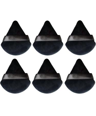 Faiteary Velour Triangle Powder Puff, Face Makeup Sponge Powder Puffs for Loose Powder, Mineral Powder or Liquid Cosmetic Foundation (6Pcs Black)