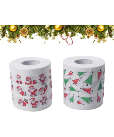 NUOBESTY Chrismas 2 Roll Christmas Toilet Paper Roll Tissue Napkin Santa Tree Pattern for Xmas Holiday Party Supplies Bathroom Decoration Colored Tissue Paper - Buy Online on GoSupps.com