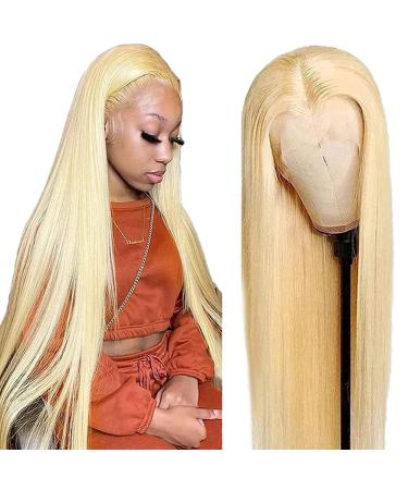 Tuneful 28 Inch 613 180% Density Straight 613 HD Lace Frontal Wig Human Hair 13x4 Blonde Lace Front Wigs Human Hair Wigs for Black Women Pre Plucked with Baby Hair 28 Inch Blonde Wig