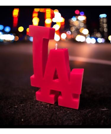 Red LA Initial Logo Candle 6.1 inches (Pina Colada)