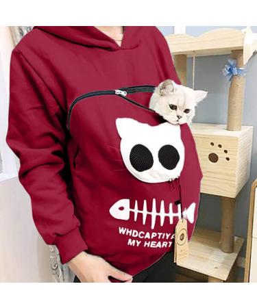 Shop Women's Long Sleeve Cat Dog Hoodie Sweater | Cozy Zipper Pocket Sweatshirt | Warm Red XXL - Buy Online on GoSupps.com