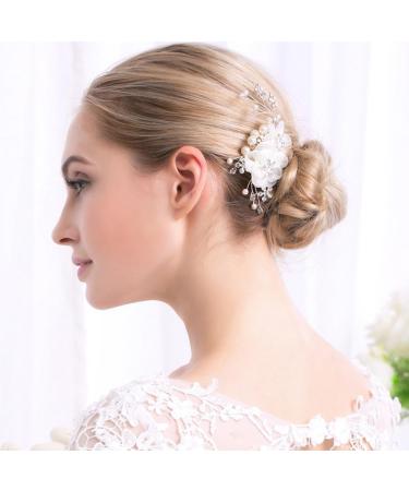 minkissy Floral Hair Comb Wedding Hair Comb Rhinestone Pearl Hair Combs Silk Flower Hair Comb for Bridal Princess Wedding Hair Combs Wedding Headpiece for Bride Girls White - Buy Online on GoSupps.com