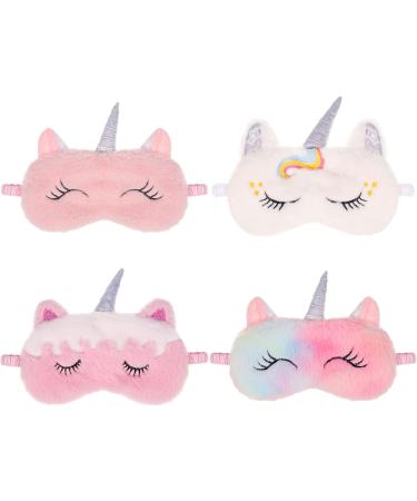 Heyu-Lotus Cute Unicorn Animal Plush Kids Eye Masks for Sleeping - 4 Pcs Set - Pink, White, Colorful - Ideal for Girls, Children, Adults - Buy Online on GoSupps.com