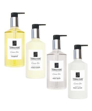 Terra Pure Green Tea Amenities Set 10.14 oz. Pumps (1 of Each) Shampoo  Conditioner  Hand/Body Wash  and Lotion