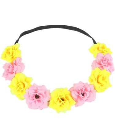 amangul Flower Headband for Bridal Women Wedding Hairband Crown Headhoop Elegant Headpiece Lady Girl Party Hair Accessories(Yellow Pink) - Buy Online on GoSupps.com