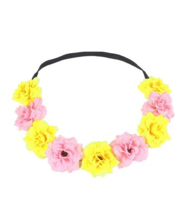 amangul Flower Headband for Bridal Women Wedding Hairband Crown Headhoop Elegant Headpiece Lady Girl Party Hair Accessories(Yellow Pink)