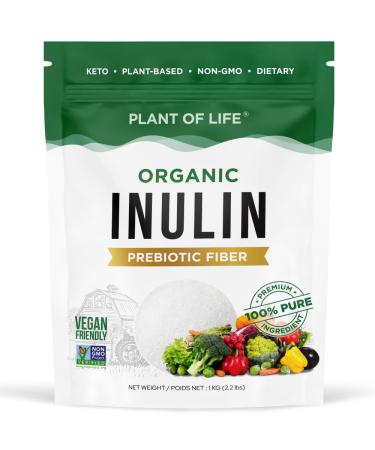 Organic Inulin (FOS Powder) 1kg by Plant of Life | Daily Water Soluable Prebiotic Fiber | Superfood for Colon & Gut | Easily Mix with Drinks Coffee & Smoothies | Vegan Non-GMO 1kg (Pack of 1)