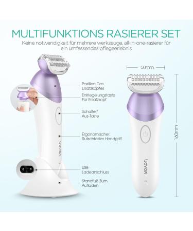 Voyor Women's Electric Razor - 4 in 1 Intimate Trimmer Face Brush & Massage for Legs & Armpits | International Shipping - Buy Online on GoSupps.com