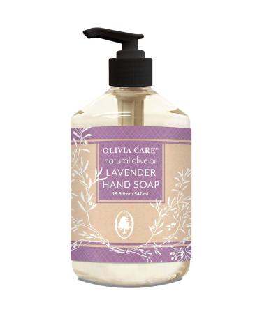Liquid Hand Soap By Olivia Care All Natural - Cleansing, Germ-Fighting, Moisturizing Hand Wash for Kitchen & Bathroom - Gentle, Mild & Natural Scented - 18.5 OZ (Lavender)