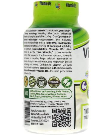 Buy NATURE'S ESSENTIALS Vitamin D3 2000IU - Immune Support Advanced Liposomal Delivery Non-GMO Gluten Free Vegetarian - 100 Tablets for Optimal Health - Buy Online on GoSupps.com