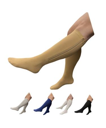 Seniors Care 15-20 mmHg Compression Leg Calf Closed Toe Zipper Socks (Nude 3X-Large) 3X-Large Nude