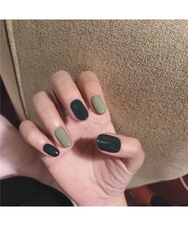 HUIL Artificial Nails False Nails Double Green Round False Nail Patches Apply Nail Stickers Finished Nail Patches 24pcs