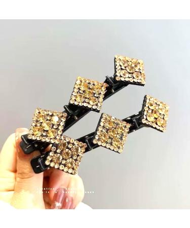 Set of 3 Sparkling Crystal Stone Braided Hair Clips | Rhinestone Hair Styling Clips for Women | Double Layer Design with 3 Small Clips | 3-Pack in Assorted Colors - Buy Online on GoSupps.com