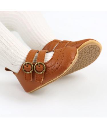 Baby Girls Mary Jane First Walking Shoes | Anti-Slip Princess PU Leather | 12-18 Months | Infant Baby Shoes - Brown - Buy Online on GoSupps.com