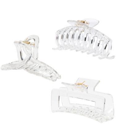 Kitiin Clear Hair Claw Clips for Thick/Fine/Thin Hair Strong holding teeth interlocking Women Large Jaw Clips for Hair 3 Count In set (Transparent hair clips) Transparent hair clips 3 Piece Assortment