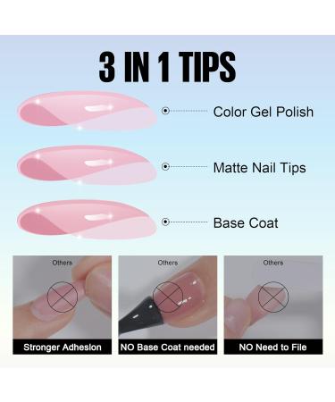 TOMICCA Soft Gel Almond Nail Tips - 180Pcs, Matte Finish, 3-in-1 Base Coat, Pre-Colored Press On Nails - Light Pink Almond - Buy Online on GoSupps.com