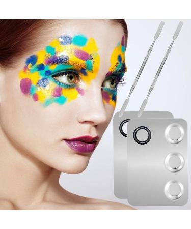 2 Pack Stainless Steel Makeup Palettes with Spatula by SourceTon - Professional 3-well Cosmetic and Nail-art Mixing Palette for Pigment Blending - Buy Online on GoSupps.com