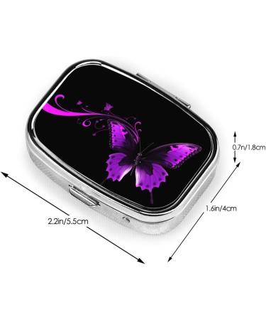 Purple & Black Butterfly Small Pill Case | Cute 2 Compartment Travel Pill Organizer for Pocket & Purse Gifts - Buy Online on GoSupps.com