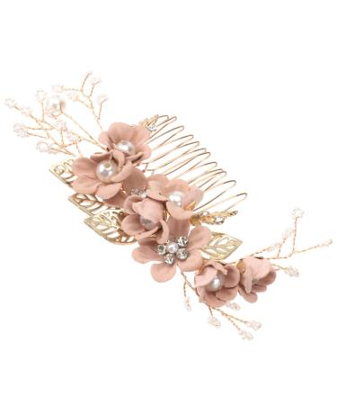Minkissy hair comb for the pearl wedding wedding hair ridge gold bride headdress flower girl hair accessories hair sideways hairpise wedding women hair lady alloy stem rack medium pink
