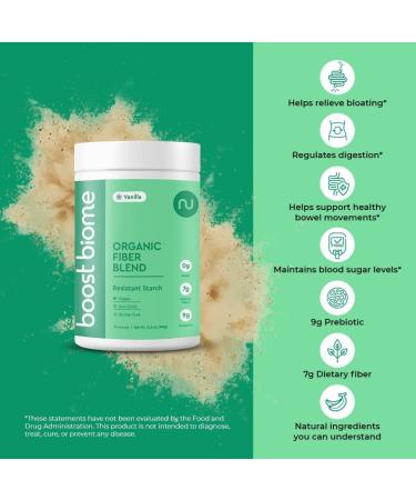 Boost Biome Organic Fiber Blend with Resistant Starch Powder - Gut Health & Bloating Relief - High Fiber Prebiotic with Probiotic - 30 Servings Vanilla - Buy Online on GoSupps.com