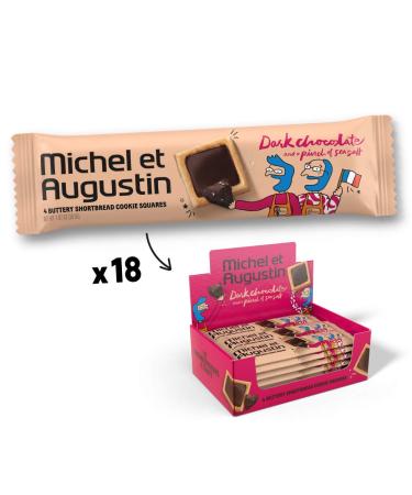 Michel et Augustin Gourmet Chocolate Cookie Squares | Individually Wrapped European Cookie Bars | Dark Chocolate & Sea Salt | 18-Bar Pack | 4 French Shortbread Cookies per Bar Dark Chocolate Sea Salt 4 Count (Pack of 18)