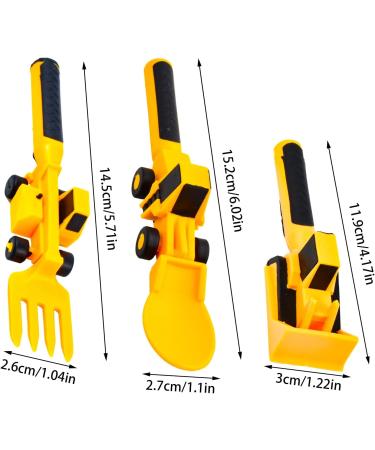 Bezavea Kids Construction Themed Cutlery Set - 3Pcs Toddler Fork and Spoon Utensil Set in Yellow | Perfect Gift for Boys and Girls - Buy Online on GoSupps.com