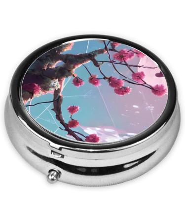 Small Pink Flowers Round Pill Box - 3 Compartment Travel Organizer for Pills | Portable & Stylish - Buy Online on GoSupps.com