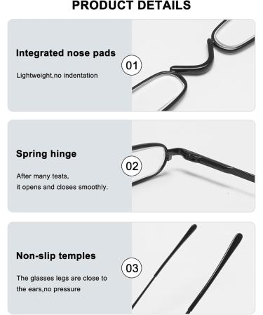 Abetos Mini Narrow Reading Glasses - Compact Lightweight Visual Aid for Men & Women | Fashionable Black 3.0x with Case - Buy Online on GoSupps.com