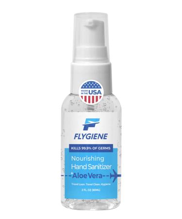 FLYGIENE Hand Sanitizer Travel Size 2oz (1 Pack) Made in USA | 70% Alcohol + Aloe | TSA Approved Travel Bottles | Small Hand Sanitizer Travel Size Toiletries for Airplane Travel Essentials for Flying