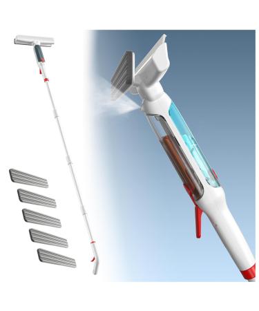 RRRYYYZZ 75'' Spray Window Cleaning Kit with 4-Section Extension Pole 4 in 1 Squeegee for Window Cleaning Shower Squeegee for Glass Doors with Sewage Collector and 5 Pads